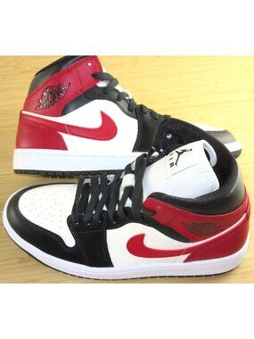 Women's Air Jordan 1 Mid Sail Off Noir White Gym Red Leather Shoes Sizes NIB